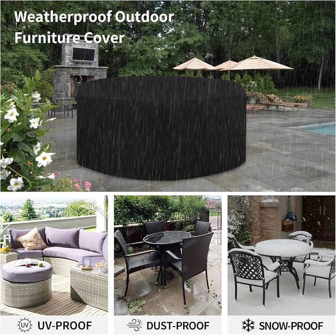 Easy-Going 600D Heavy Duty Round Patio Furniture Cover, Outdoor Table and Chair - Image 6