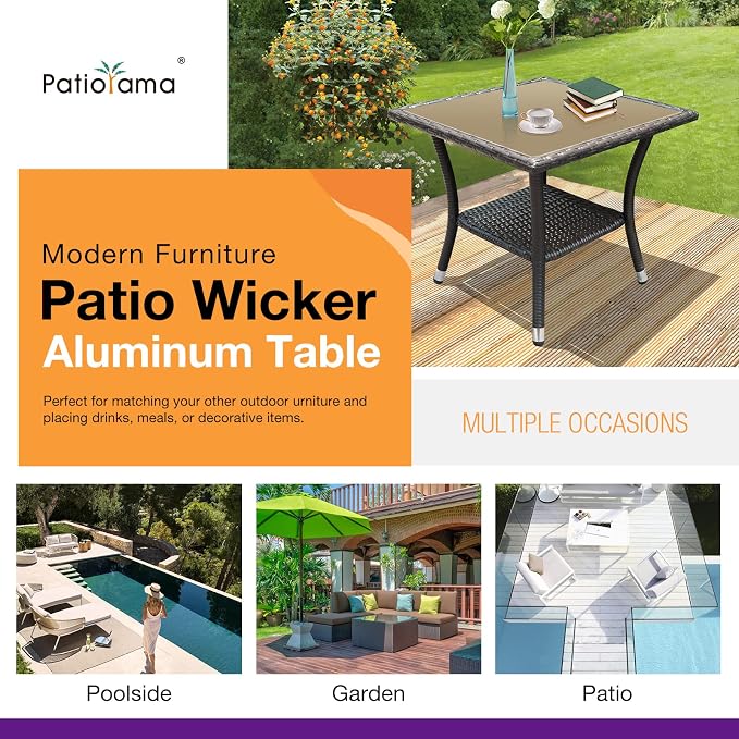 Patiorama Outdoor Wicker Patio Side Table, Weather Resistant Rattan Coffee Table - Image 7