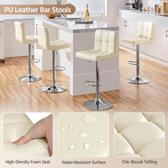 Yaheetech Bar Stools Set of 2, Adjustable PU Leather Swivel Barstools, Modern - Image 7