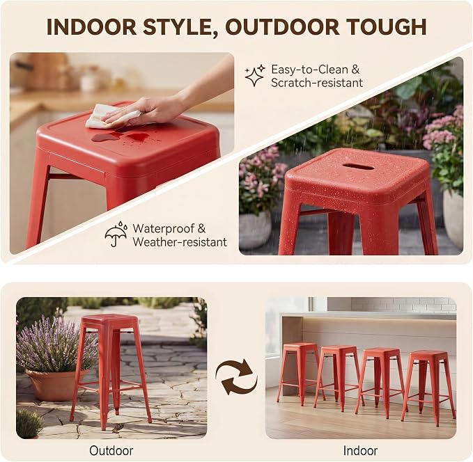 Shahoo 24 Inches Metal Bar Stools Counter Height Stackable Backless Stools - Image 6