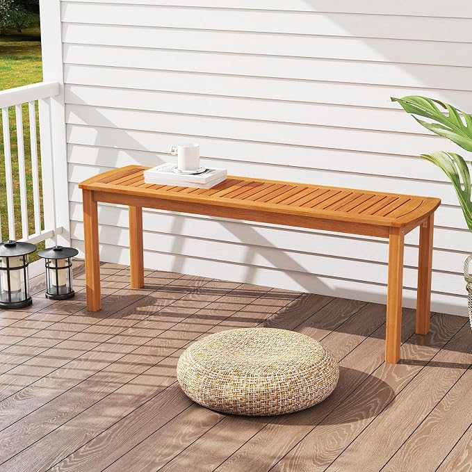 Tangkula Acacia Wood Outdoor Bench, Backless Wooden Garden Bench, Farmhouse - Image 2