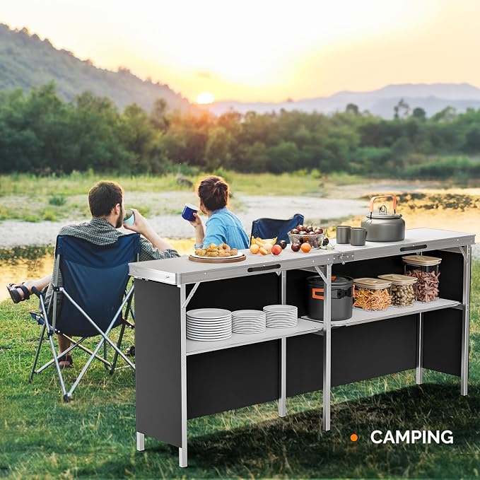 VINGLI 78" Portable Bar Table, 2-Tier Shelves, Mobile Bar Table - Image 8