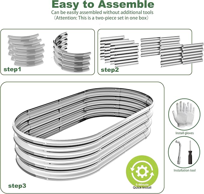 4x2x1ft-2pcs-Oval Raised Garden Bed Kit, Galvanized Planter Garden Boxes Outdoor - Image 2