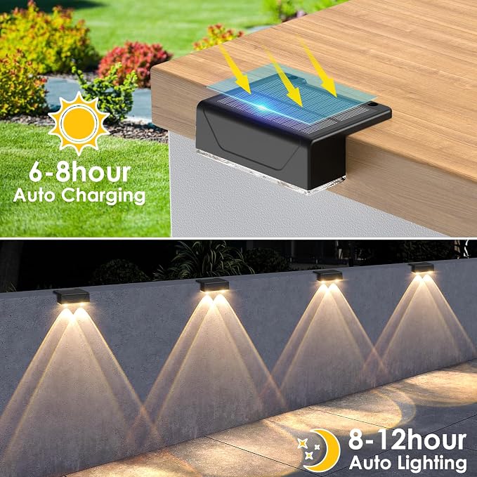 Derynome Solar Fence Outdoor Lights 8 Pack, 3 Color Modes IP45 Waterproof Solar - Image 5