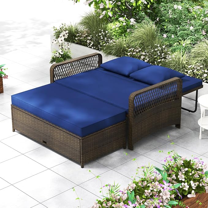 Moccha Outdoor Daybed, Rattan Loveseat Sofa - Image 2