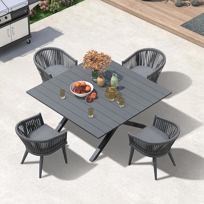 PURPLE LEAF 5 Pieces Oversized Square Outdoor Dining Set by PURPLELEAF