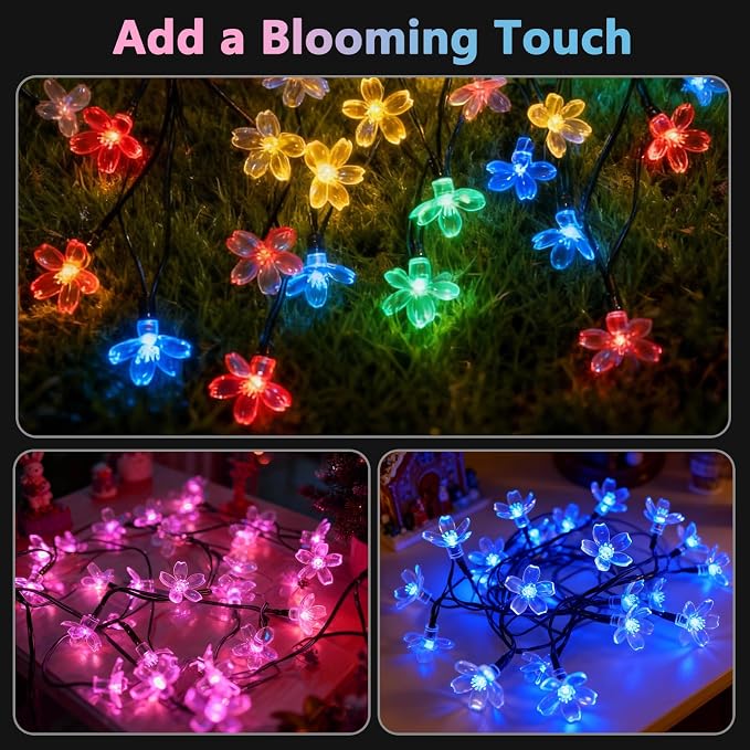 2 Pack Total 52FT 120 LED Solar String Lights Outdoor Waterproof Flower Fairy - Image 6