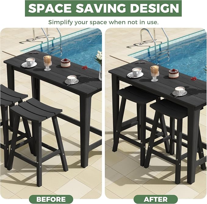 Outdoor Patio Bar Height Table and Tall Stools Set of 2, All-Weather HDPE High - Image 4