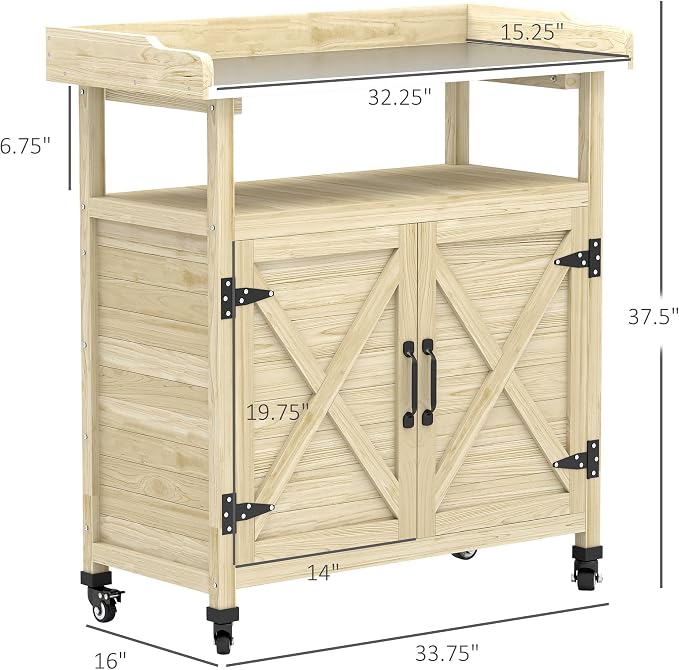 Outsunny Outdoor Wooden Potting Bench Table, Garden Workstation - Image 7