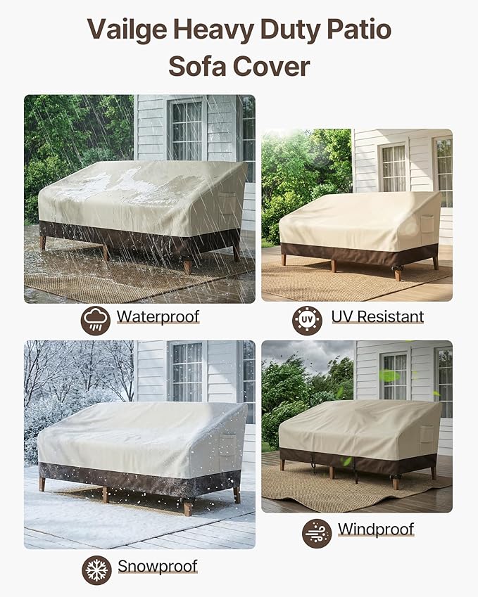 Vailge Heavy Duty Patio Sofa Cover, 100% Waterproof 3-Seater Outdoor Sofa Cover - Image 6
