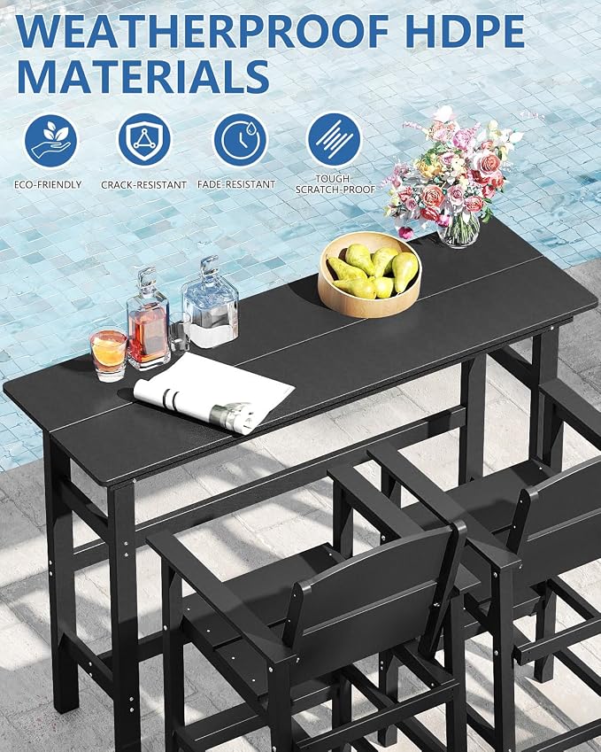 FOOWIN 3 Piece Outdoor Bar Height Table and Chairs, All Weather HDPE Patio Bar - Image 5