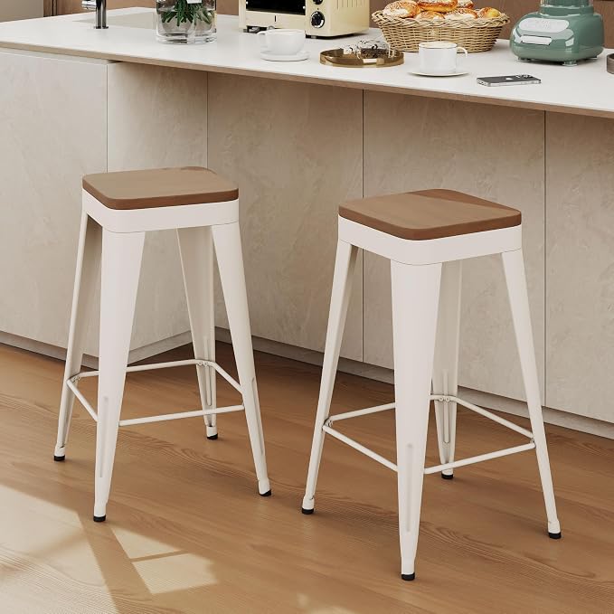 Bar Stools Set of 2 Metal Bar Stool Counter Height Bar Stools White, Modern 30" - Image 3