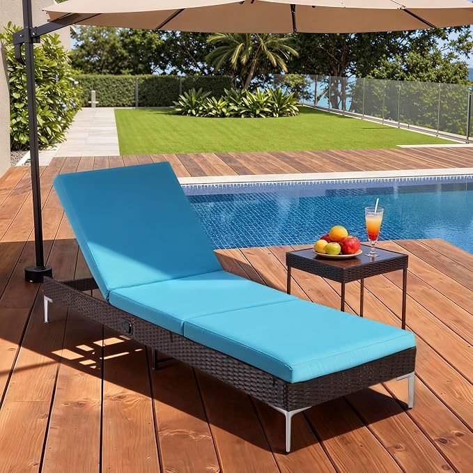 HOMREST Outdoor Lounge Chairs Set of 4, Patio Wicker Chaise Lounge - Image 2