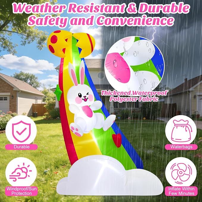 MICOCAH 6FT Tall Easter Inflatable Outdoor Decoration Cute Blow Up Bunny - Image 4