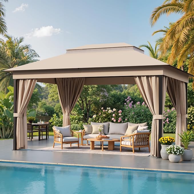 Devoko Outdoor Gazebo for Patio 10'x 13' Heavy Duty Metal Frame Canopy by DEVOKO