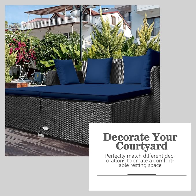 HAPPYGRILL Patio Rattan Daybed Outdoor Loveseat Sofa Set - Image 6