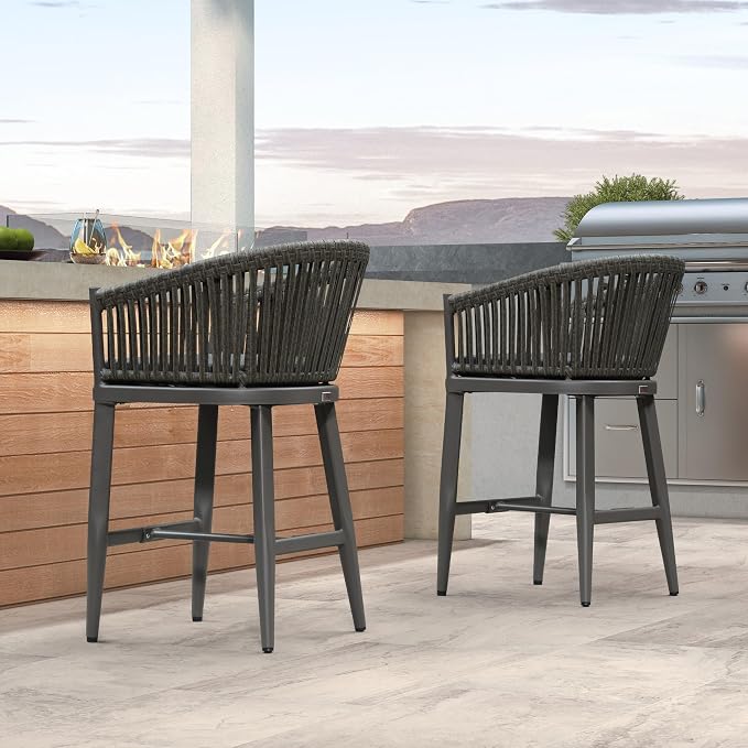 PURPLE LEAF Outdoor Counter Height Bar Stools Set of 2 Patio Metal Modern - Image 7
