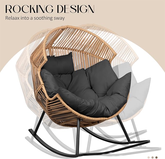 JAMFLY Egg Chair Outdoor Rocking Chairs, Wicker Patio Chair Oversized Lounger - Image 5