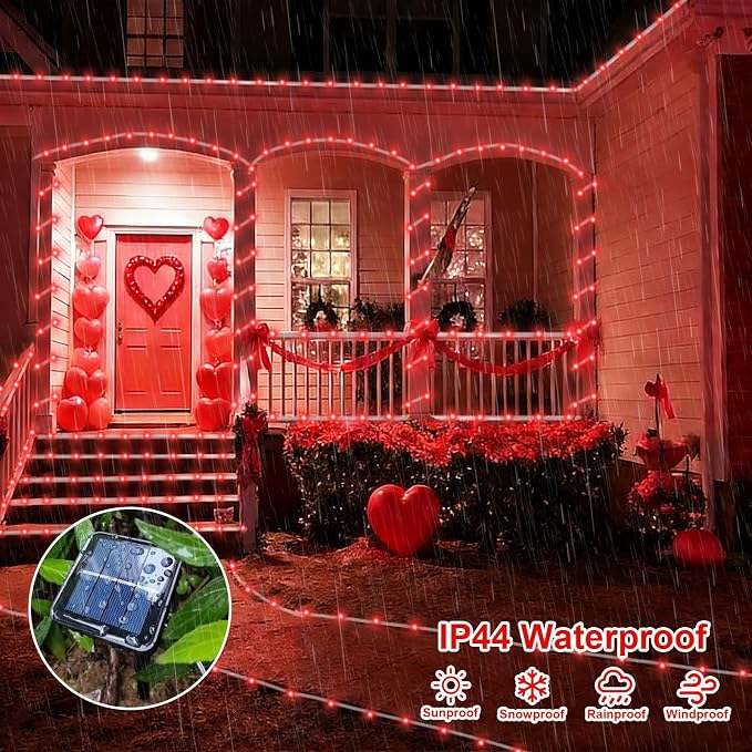 QITONG Red Solar Rope Lights Outdoor, 2 Pack Each 33ft 100LED String Light - Image 5
