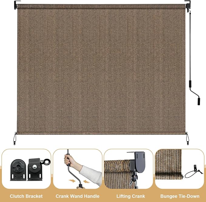 LIFERUN Outdoor Roller Sun Shade 8' W x 8' H, HDPE Shade Cloth - Image 2
