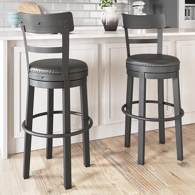 Signature Design by Ashley Valebeck Tall Upholstered Swivel Bar Stool - Image 2