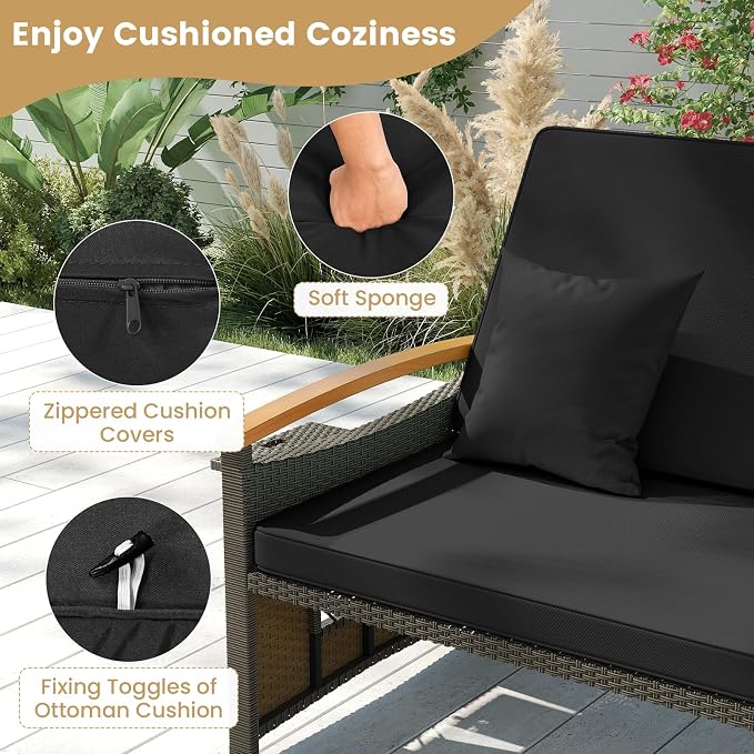 COSTWAY Patio Rattan Daybed, Outdoor Loveseat Sofa - Image 5