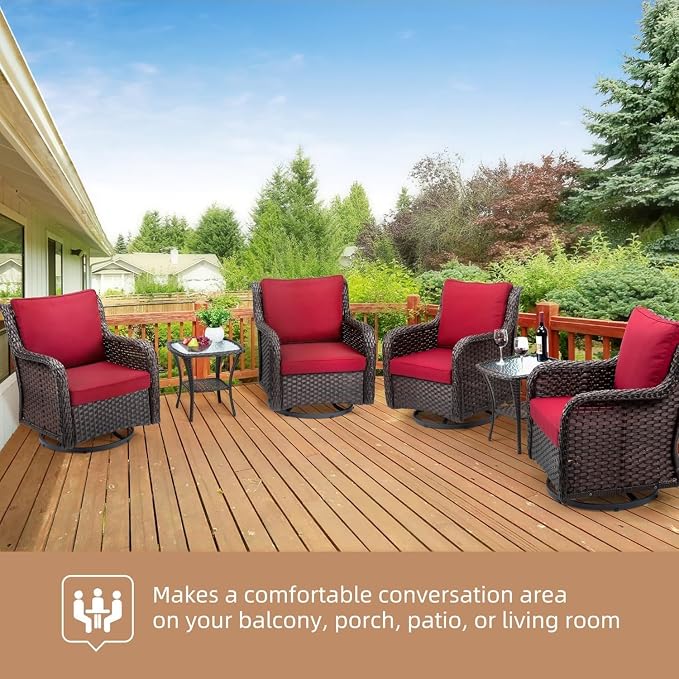 GarveeHome 3-Piece Outdoor Wicker Rattan Swivel Rocking Chair Set - Image 8
