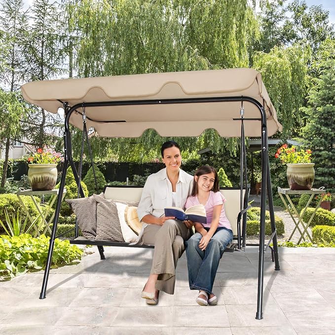Tangkula 3 Person Patio Swing, Steel Frame - Image 2