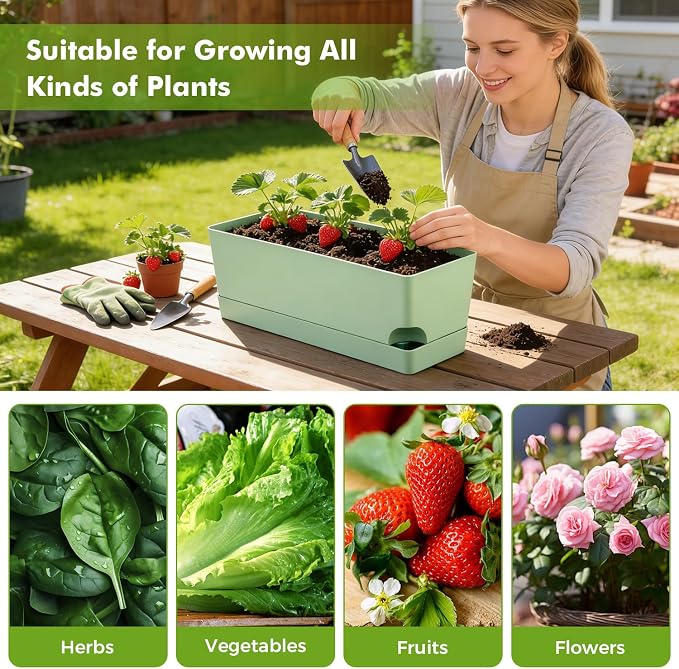 2 Pack Self Watering Pots for Indoor Plants 17 Inches Window Boxes Planters - Image 5