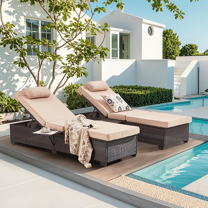 Outdoor Lounge Chairs, Pool Lounge Chairs Set of 2, Outdoor Chaise Lounge - Image 3