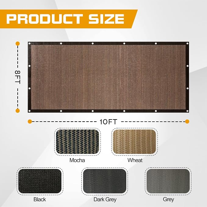 8'x 10' Sun Shade Cloth with Bungee Balls, Mocha Outdoor Pergola Shade Cover - Image 2