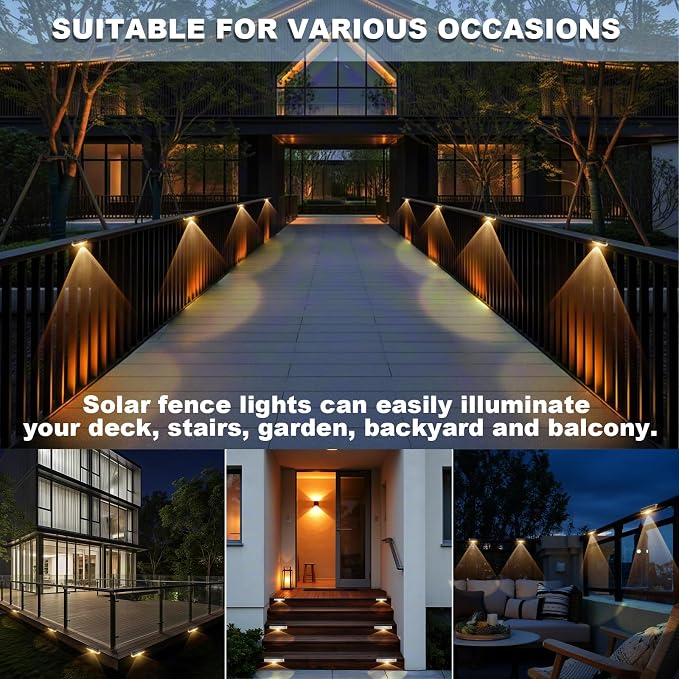 Solar Fence Lights Outdoor, 8 Pack Fence Light Solar Powered Wall Lighting - Image 4