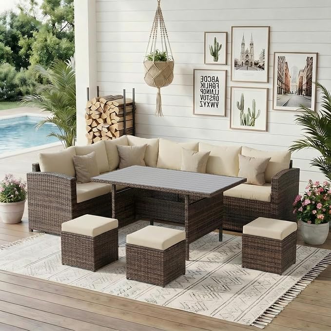 Wisteria Lane Patio Furniture Set, 7 Piece Outdoor Dining Sectional Sofa by WisteriaLane