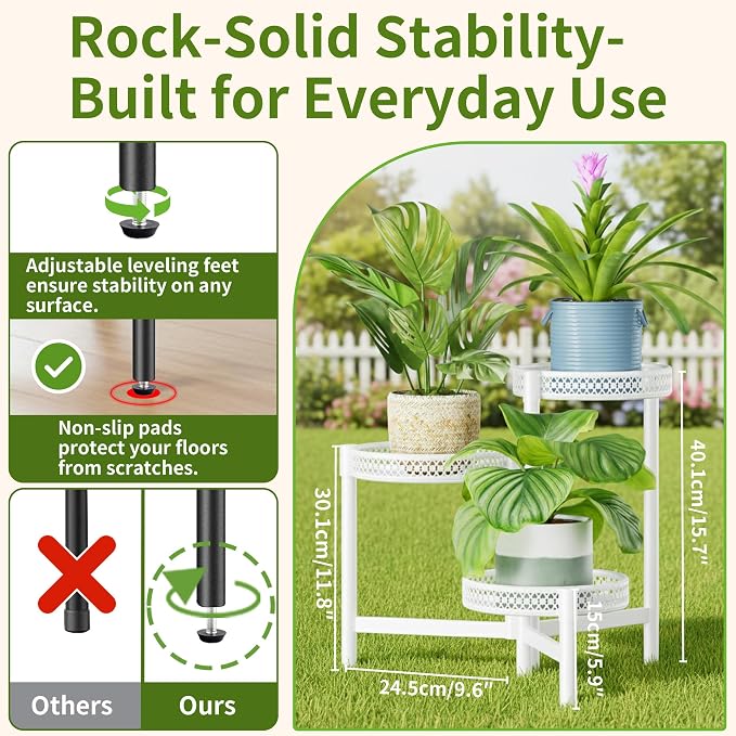 3 Tiered Tall Plant Stand Indoor Outdoor, Metral Plant Shelf - Image 3