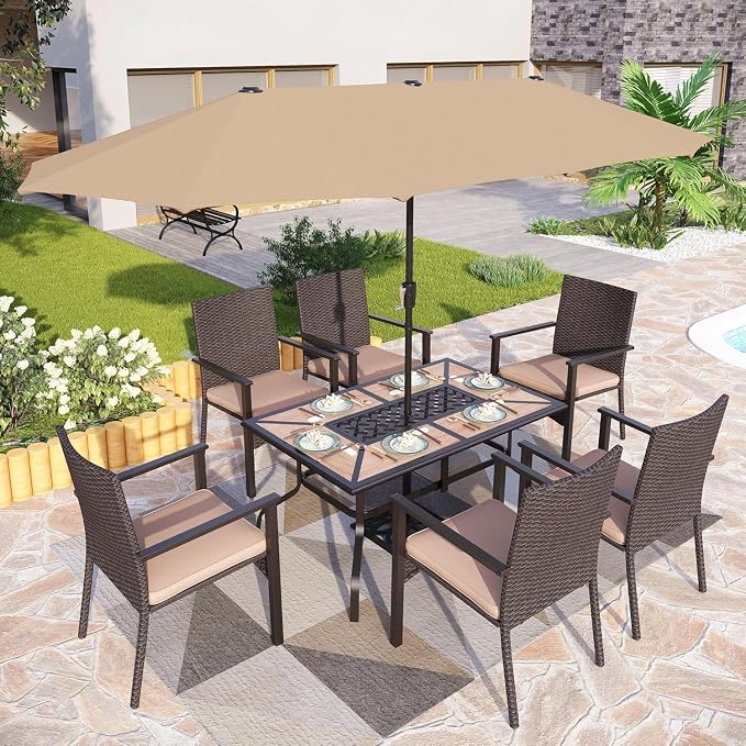 PHI VILLA Outdoor Dining Table for 6, Rectangular Metal Wrought Iron Table - Image 2