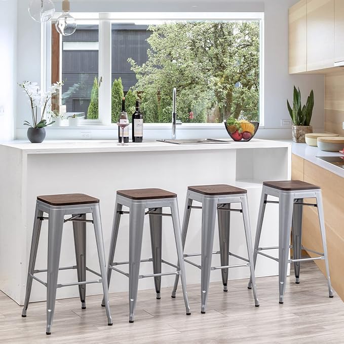 Alunaune 26" Metal Counter Height Bar Stools Set of 4 Industrial Backless - Image 4