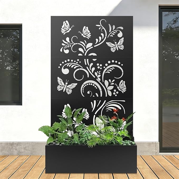 Metal Raised Garden Bed with Trellis & Privacy Screen, Modern Planter with by XOCUWU