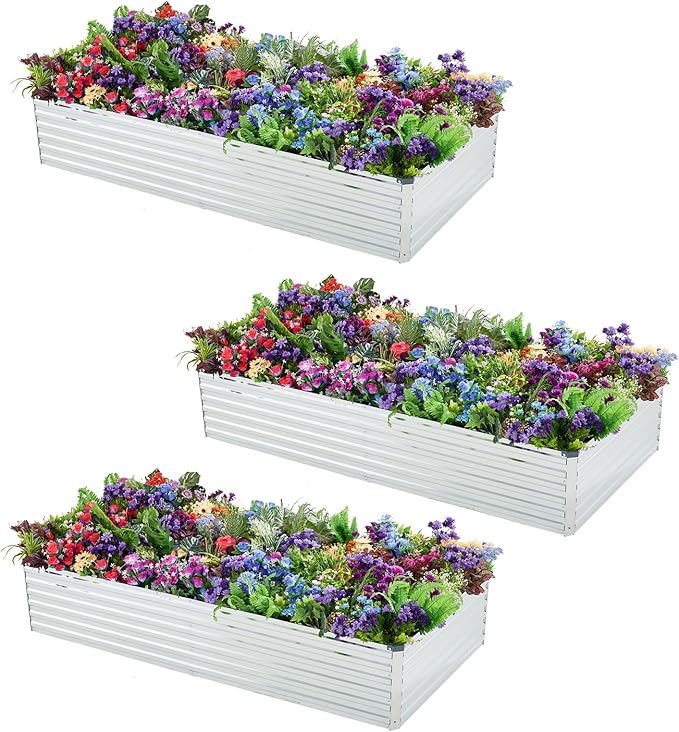 3 Pack 6x3x1FT Galvanized Raised Garden Bed Kit, Outdoor Metal Planter Box by Meberam