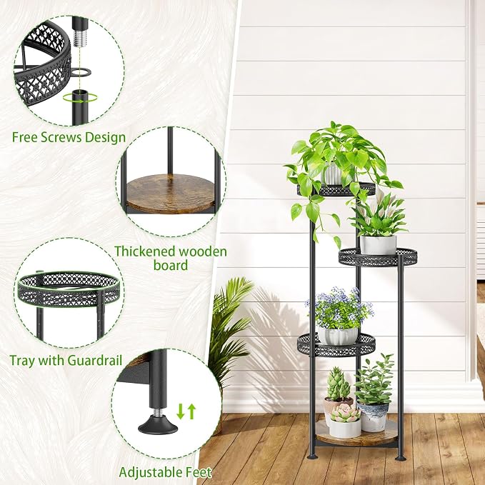 4 Tier Plant Stand Indoor Outdoor, Metal Flower Pot Shelf Holder Clearance - Image 4