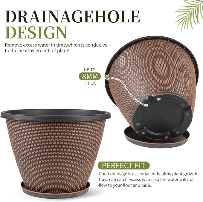 4 Pack 10 inch Plant Pot for Outdoor Indoor, Plastic Flower Pots - Image 3