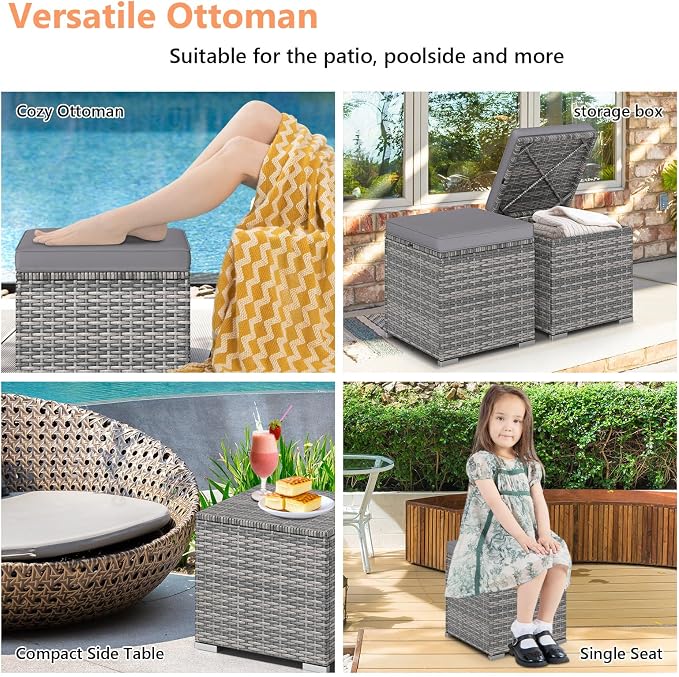 Tangkula 2 Pieces Patio Ottomans, Patiojoy Hand-Woven PE Rattan Side Table - Image 5