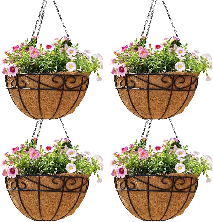 Outdoor Metal Hanging Planters Basket Hanging Baskets by EIMQUVW