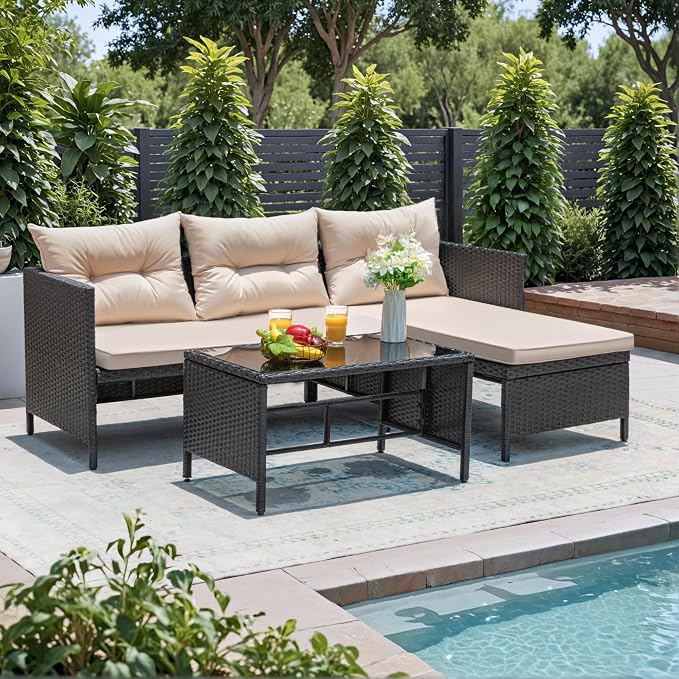 Greesum 3 Piece Patio Furniture Set Outdoor Wicker Rattan Sectional Sofa by BuynowfromGreesum