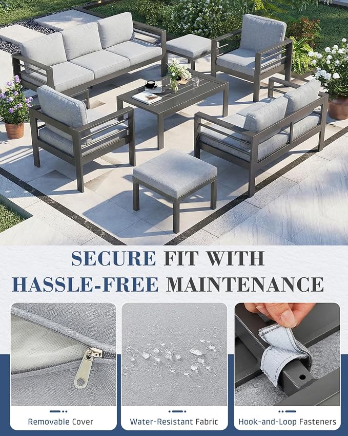 AECOJOY Aluminum Patio Furniture Set, 9 Seats Modern Outdoor Furniture - Image 4