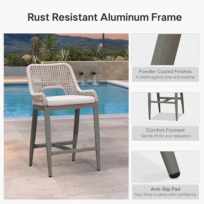 PURPLE LEAF Counter Height Bar Stools Set of 4 Outdoor Bar Chair - Image 6