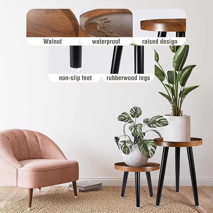 Indoor Plant Stand, Wood Mid Century Plant Table in Walnut Finish, Tall Plant - Image 5
