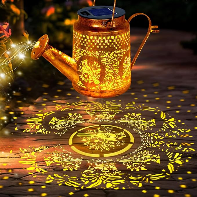 Solar Lights Outdoor Garden Decor, Cardinals Hanging Waterproof Watering Can - Image 2