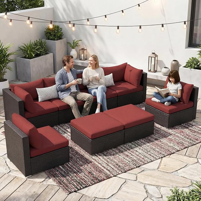 NICESOUL 29.3'' High Back Wicker Patio Furniture Set - Image 9