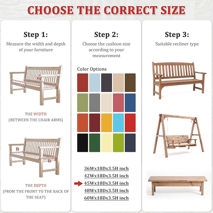 Premium Outdoor Bench Cushions for Patio Furniture 3.5inches Memory Foam Bench - Image 3