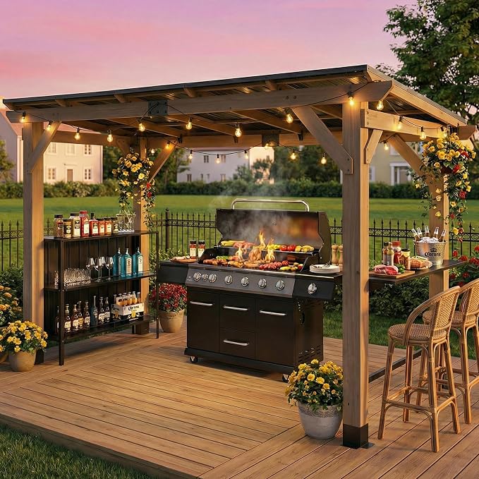 CHARMELEON Grill Gazebo 6 x 12 FT, Cedar Wood BBQ Gazebo by OutdoorLivingSpaceExplorer